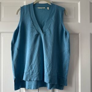 CYRUS BLUE VEST WOMEN SIZE LARGE V-NECK SIDE SLITS A-LINE LAGENLOOK